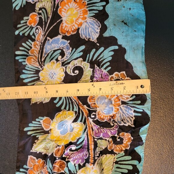 100% Silk Hand Rolled Floral Scarf  Multicolor Flowers 12" X 58" Beautiful - Picture 4 of 5